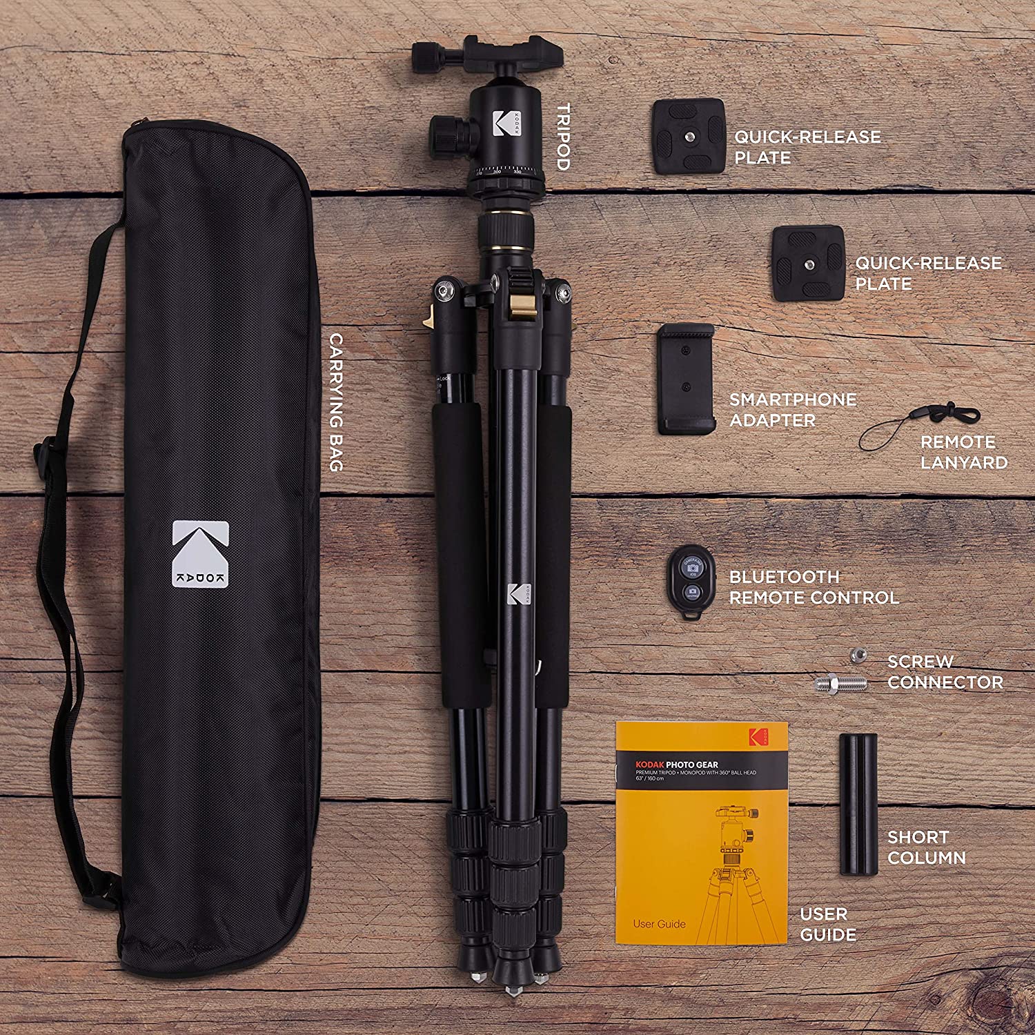 Kodak PhotoGear 63” Camera Tripod & Monopod, 2-in-1 Camera Tripod Stand W/Remote & 360° Ball Head
