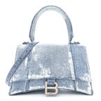 Nappa Denim Printed Small Hourglass Top Handle Bag Denim Blue