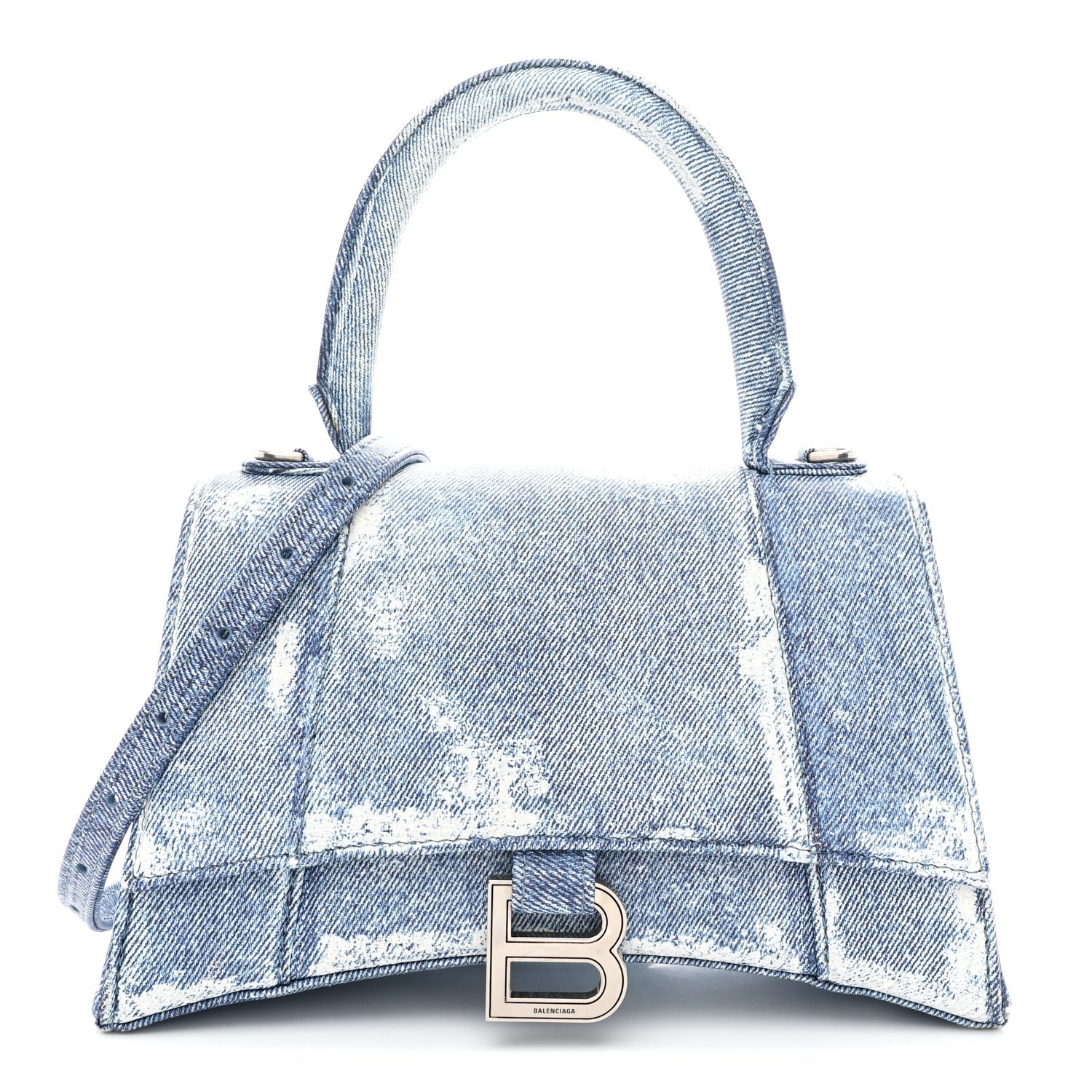 Nappa Denim Printed Small Hourglass Top Handle Bag Denim Blue