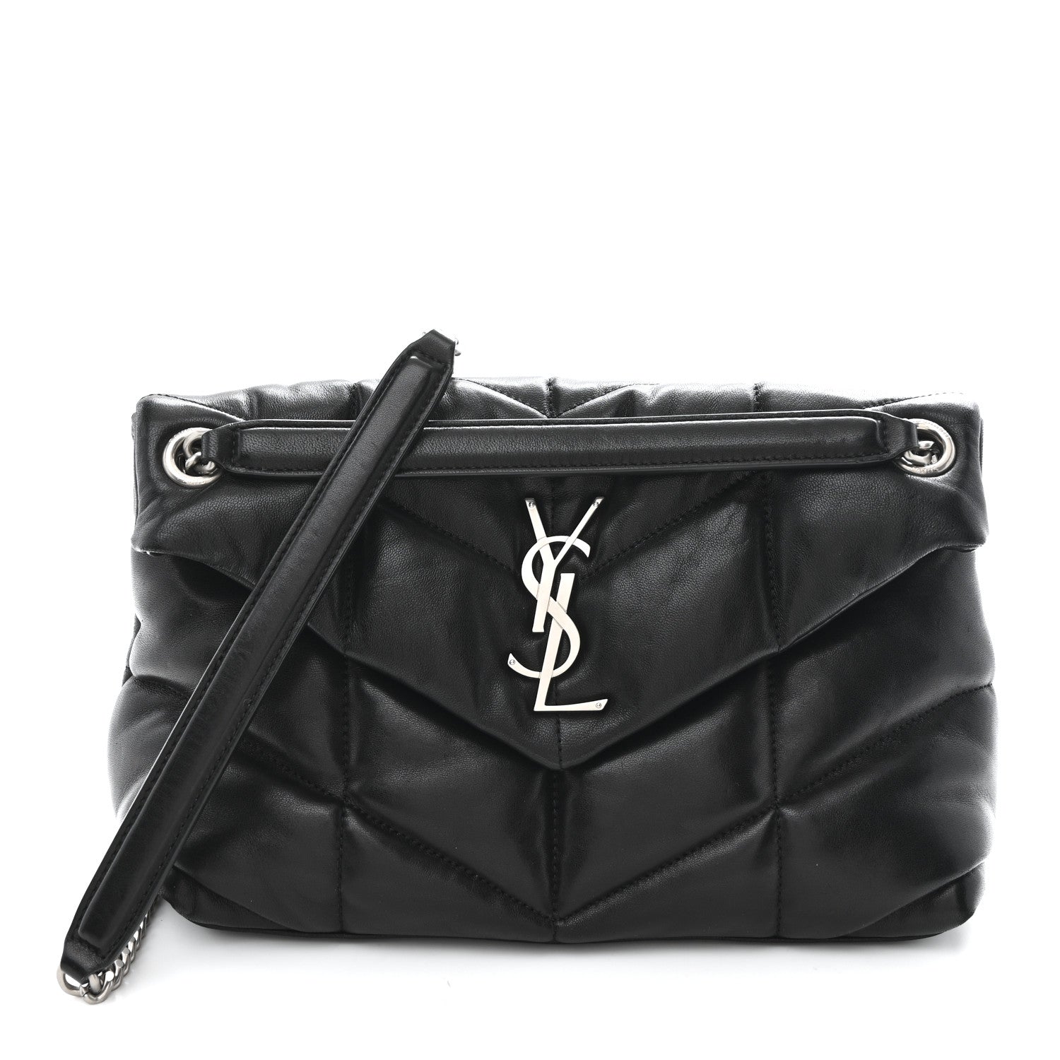 Lambskin Quilted Small Loulou Puffer Monogram Chain Satchel Black