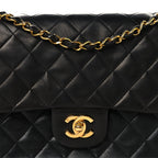 Lambskin Quilted Medium Double Flap Black
