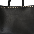Grained Calfskin Rockstud Shoulder Tote Black