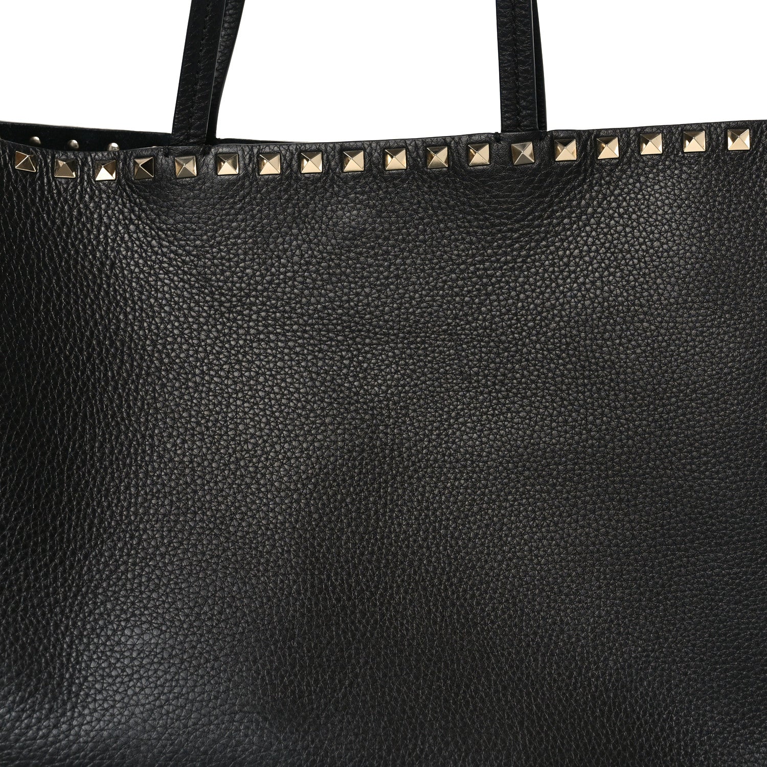 Grained Calfskin Rockstud Shoulder Tote Black