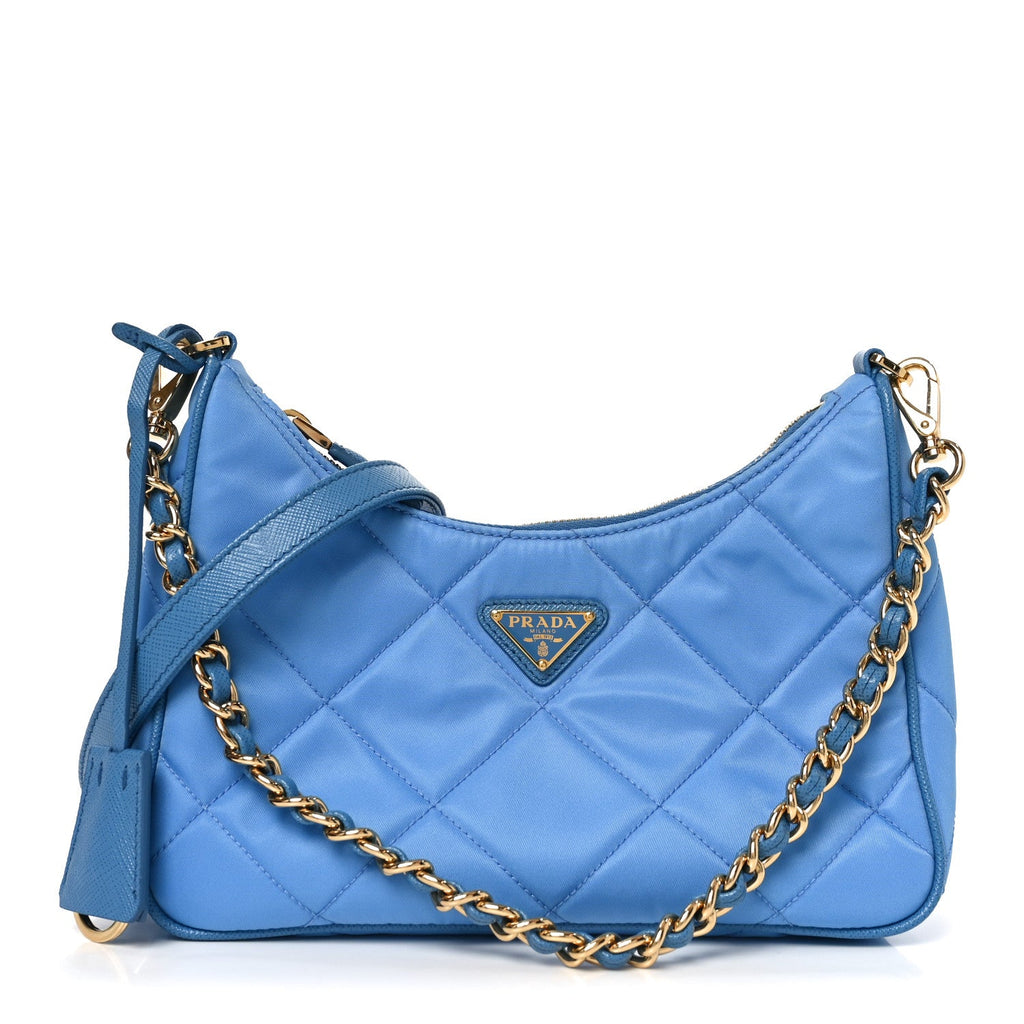 Re-Nylon Saffiano Stitched Mini Re-Edition 1995 Chaine Shoulder Bag Blue