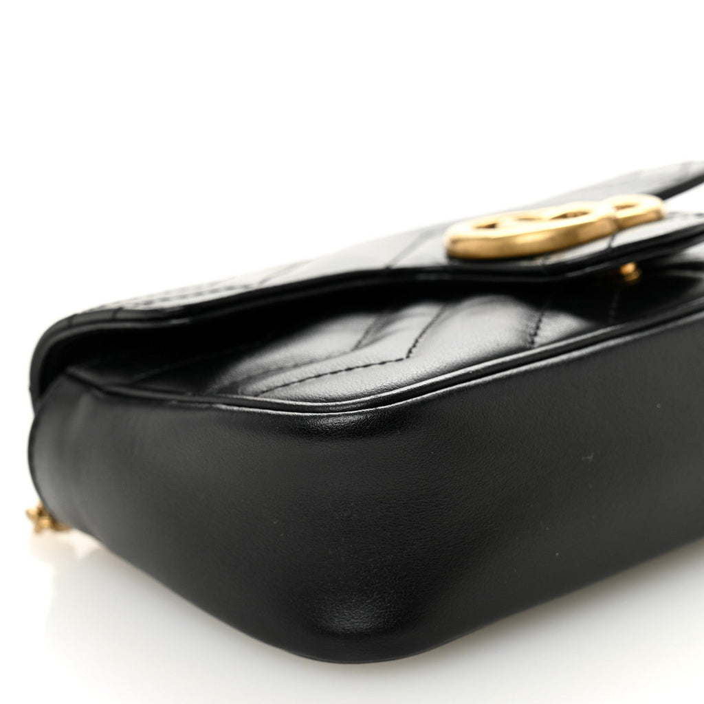 Calfskin Matelasse Super Mini GG Marmont Shoulder Bag Black