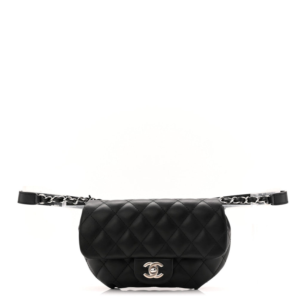 Calfskin Quilted CC Uniform Flap Belt Bag Black
