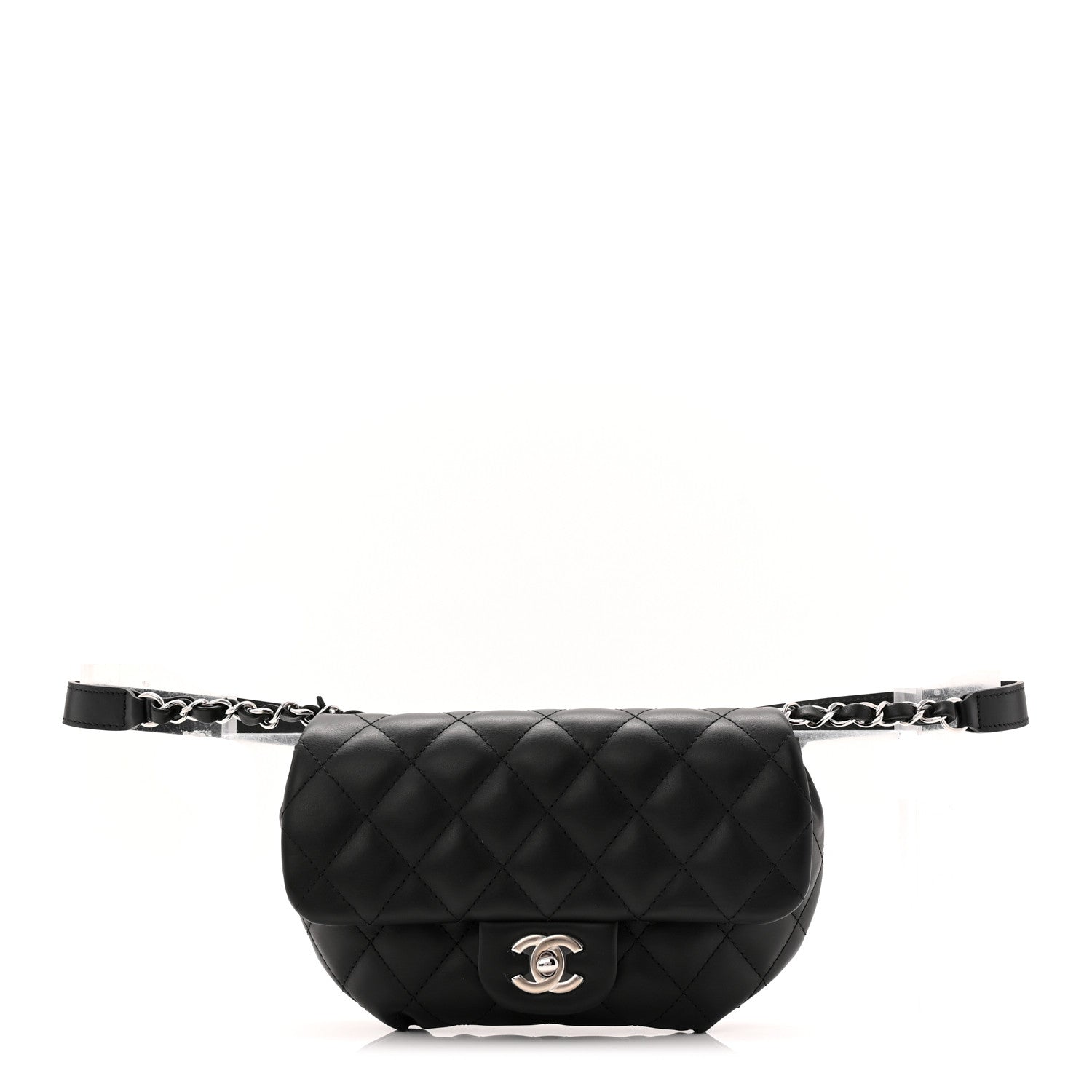 Calfskin Quilted CC Uniform Flap Belt Bag Black