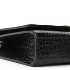 Calfskin Crocodile Embossed Small Classic Monogram Kate Tassel Satchel Black