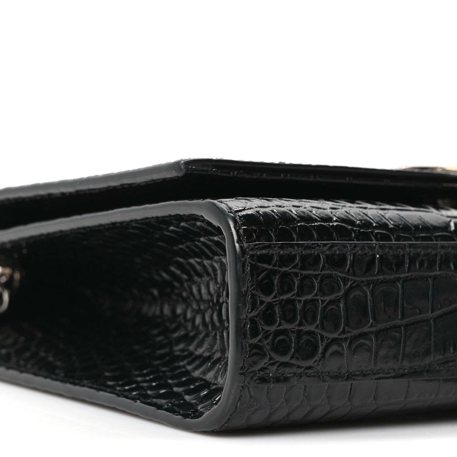 Calfskin Crocodile Embossed Small Classic Monogram Kate Tassel Satchel Black