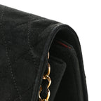 Suede Quilted Medium Single Flap Black