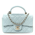 Lambskin Quilted Mini Top Handle Rectangular Flap Light Blue