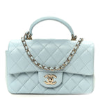 Lambskin Quilted Mini Top Handle Rectangular Flap Light Blue