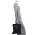 Calfskin Flat Drawstring Tote Black