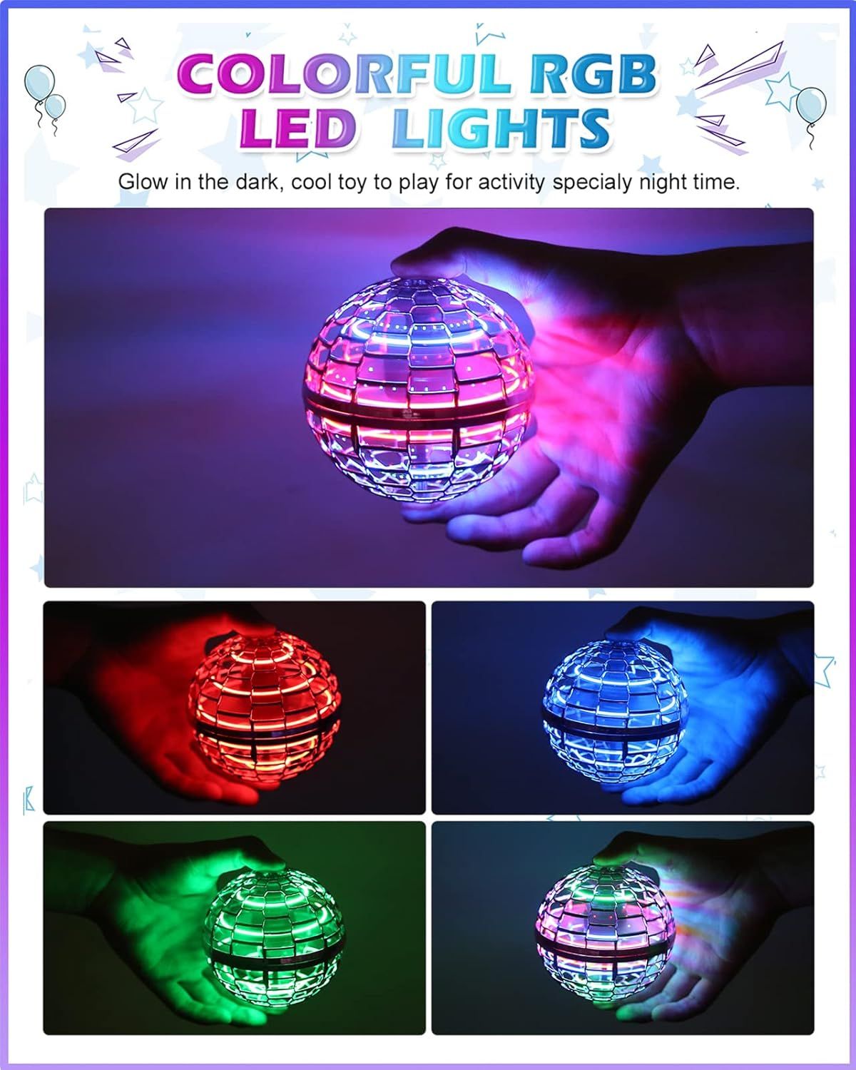 Gold Magic Flying Orb Ball with Lights,Cool Stuff Gadgets Birthday Gifts Toys for Boy Girl Teens,Helicopter Mini Drone for Kids,Hover Boomerang Ball,Flying Spinner