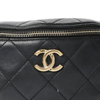 Lambskin Quilted Resin Bi-Color Waist Bag Fanny Pack Black