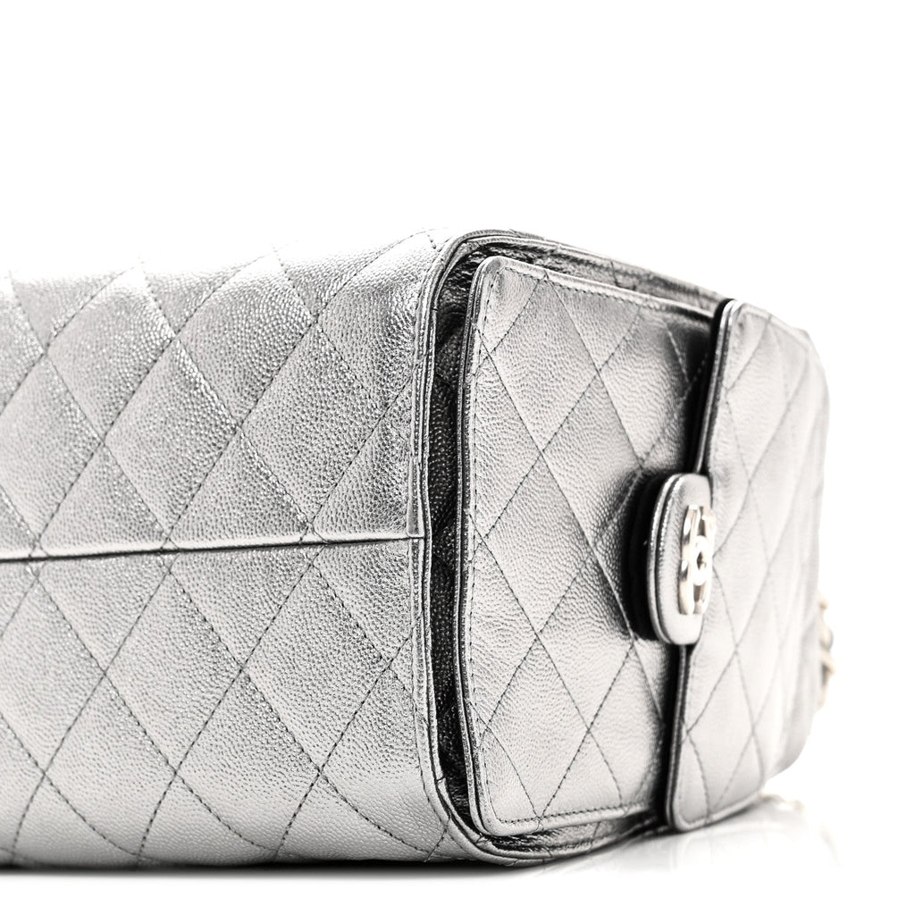 Metallic Caviar Quilted Small Chanel 25 Handbag Anthracite