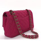 Tweed Quilted Medium Double Flap Fuchsia