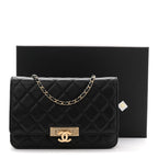 Lambskin Quilted Golden Class Wallet on Chain WOC Black