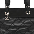 Coated Canvas Quilted Large Paris Biarritz Tote Black