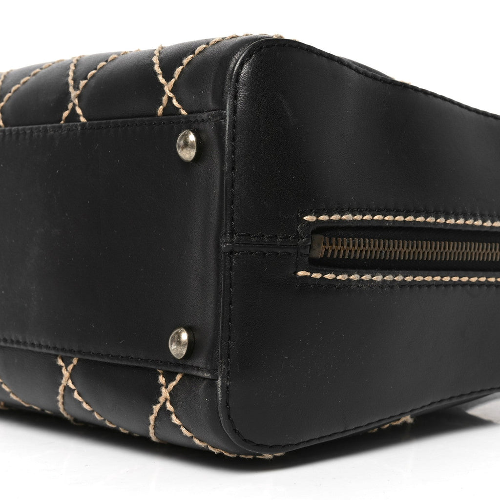 Calfskin Wild Stitch Top Handle Bag Black