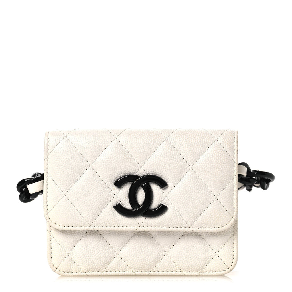 Caviar Quilted My Everything Belt Flap Card Holder White