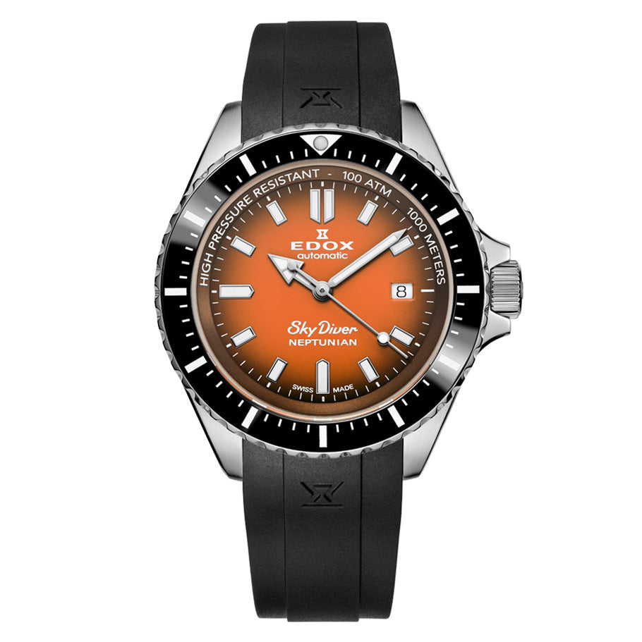 Edox Men's Neptunian Sky Diver Automatic Orange Watch