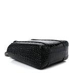 Shiny Calfskin Logo Crocodile Embossed XXS Everyday Tote  Black