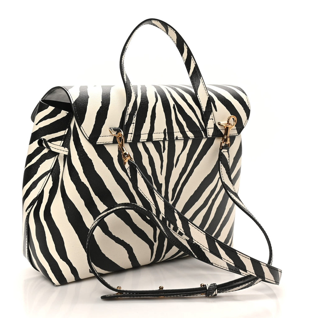 Saffiano Zebra Print Mini Lady Bag Black White