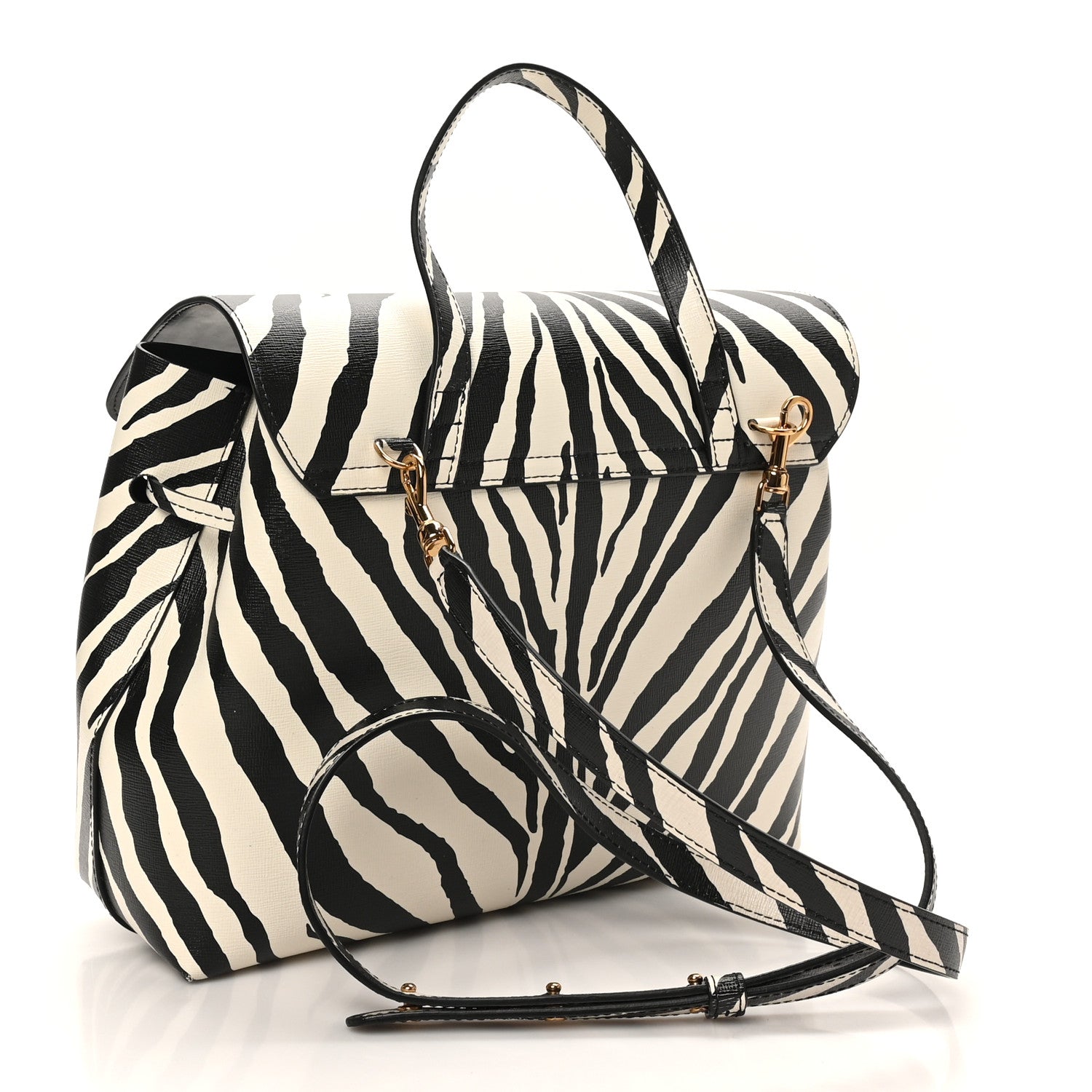 Saffiano Zebra Print Mini Lady Bag Black White