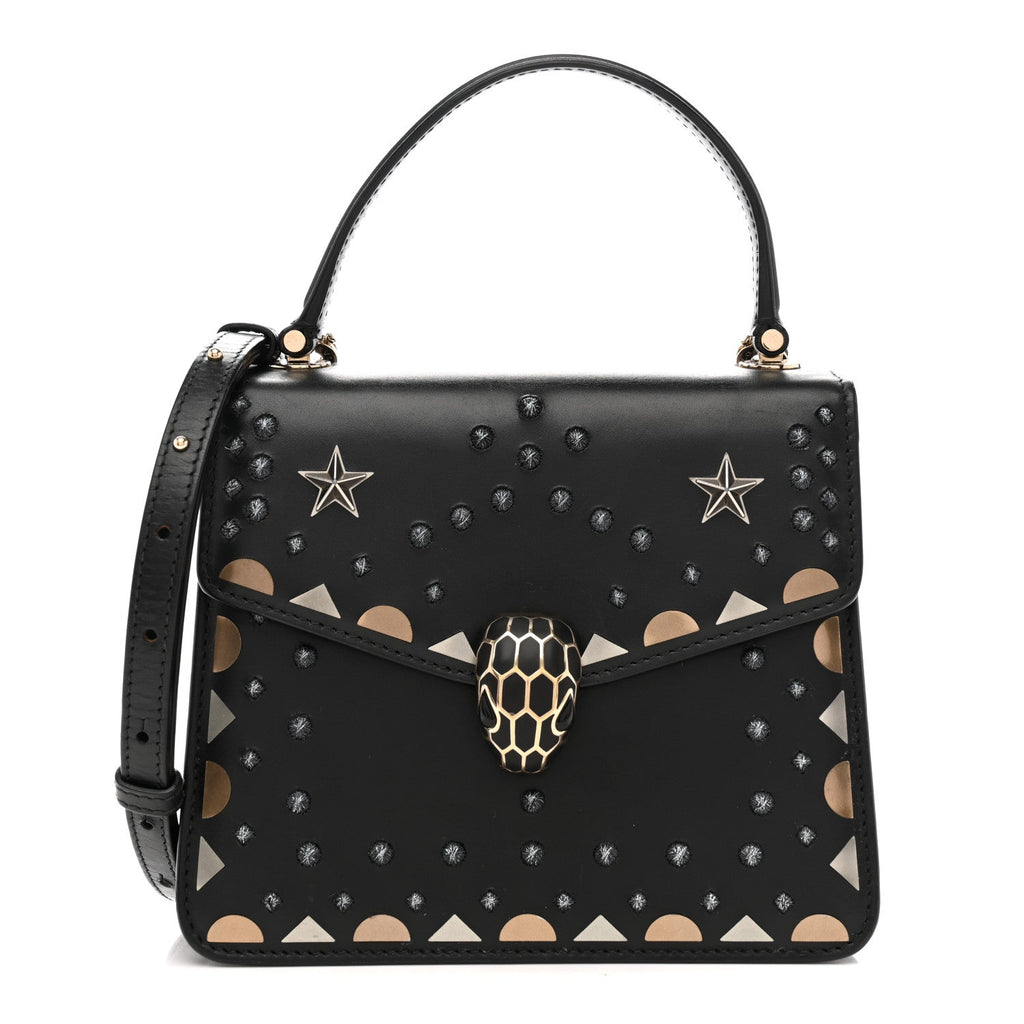 Calfskin Studded Serpenti Forever Top Handle Black