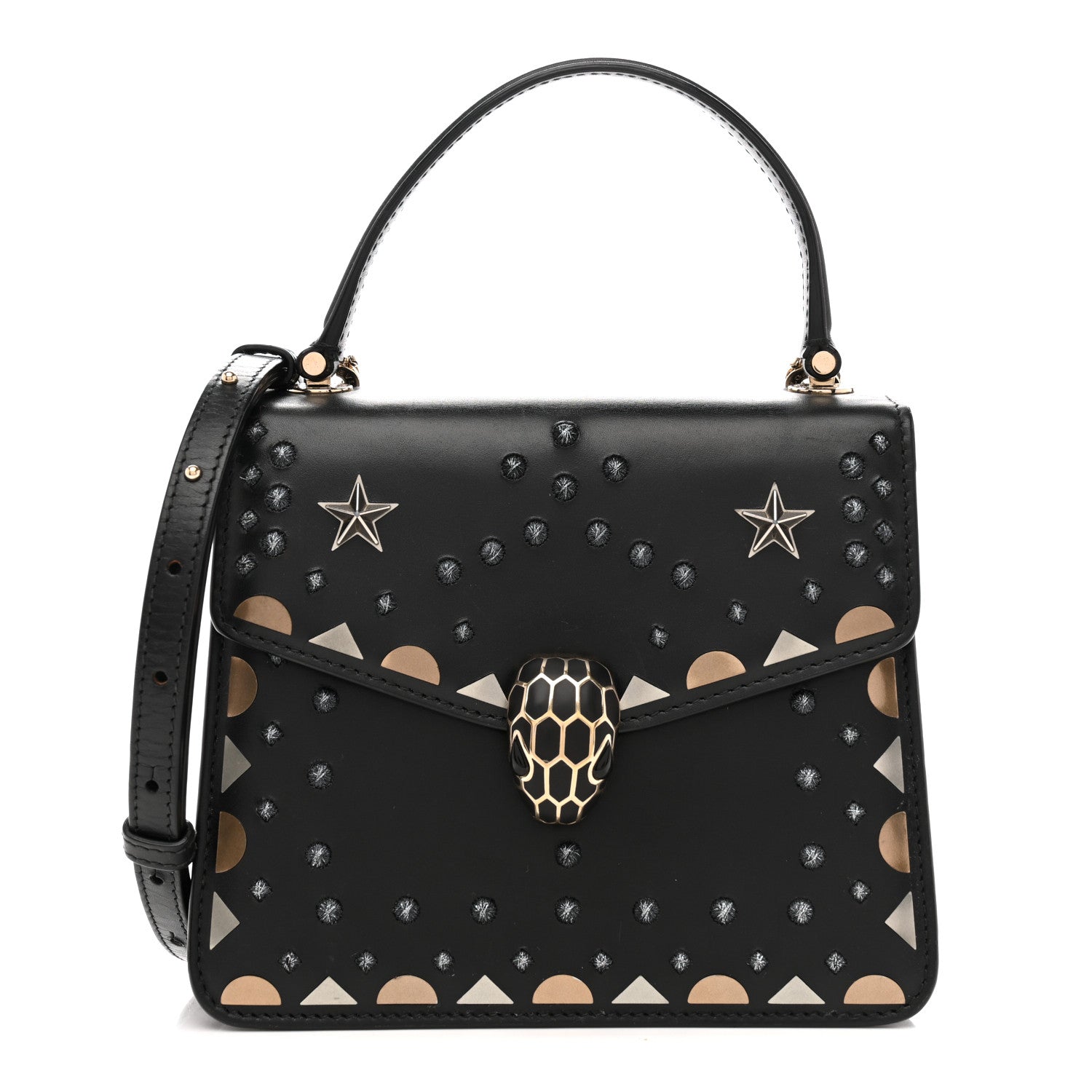 Calfskin Studded Serpenti Forever Top Handle Black