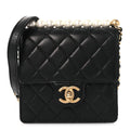 Goatskin Quilted Chic Pearls Flap Black