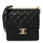 Goatskin Quilted Chic Pearls Flap Black