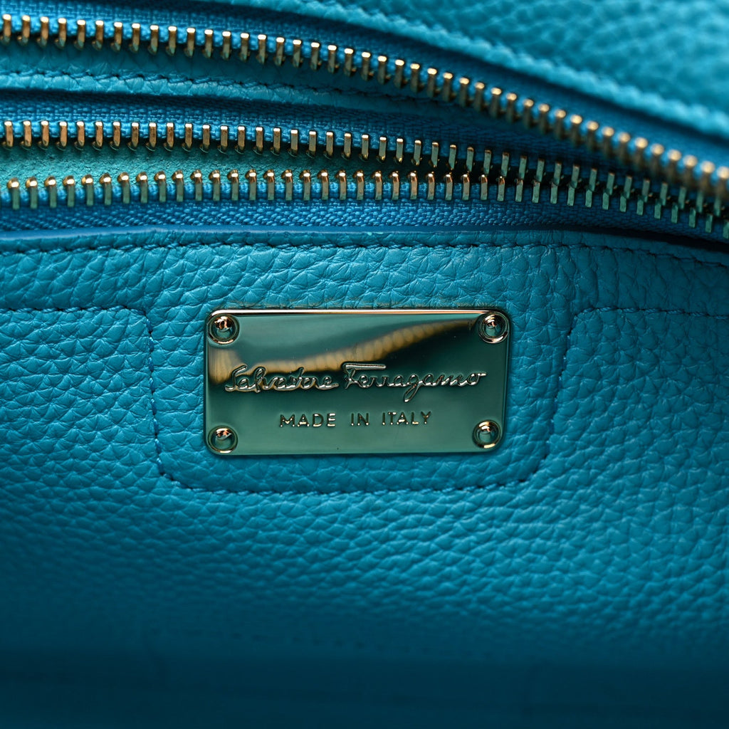 Hammered Calfskin Double Handle Small Amy Tote Turquoise