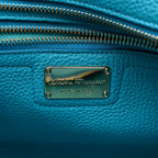 Hammered Calfskin Double Handle Small Amy Tote Turquoise