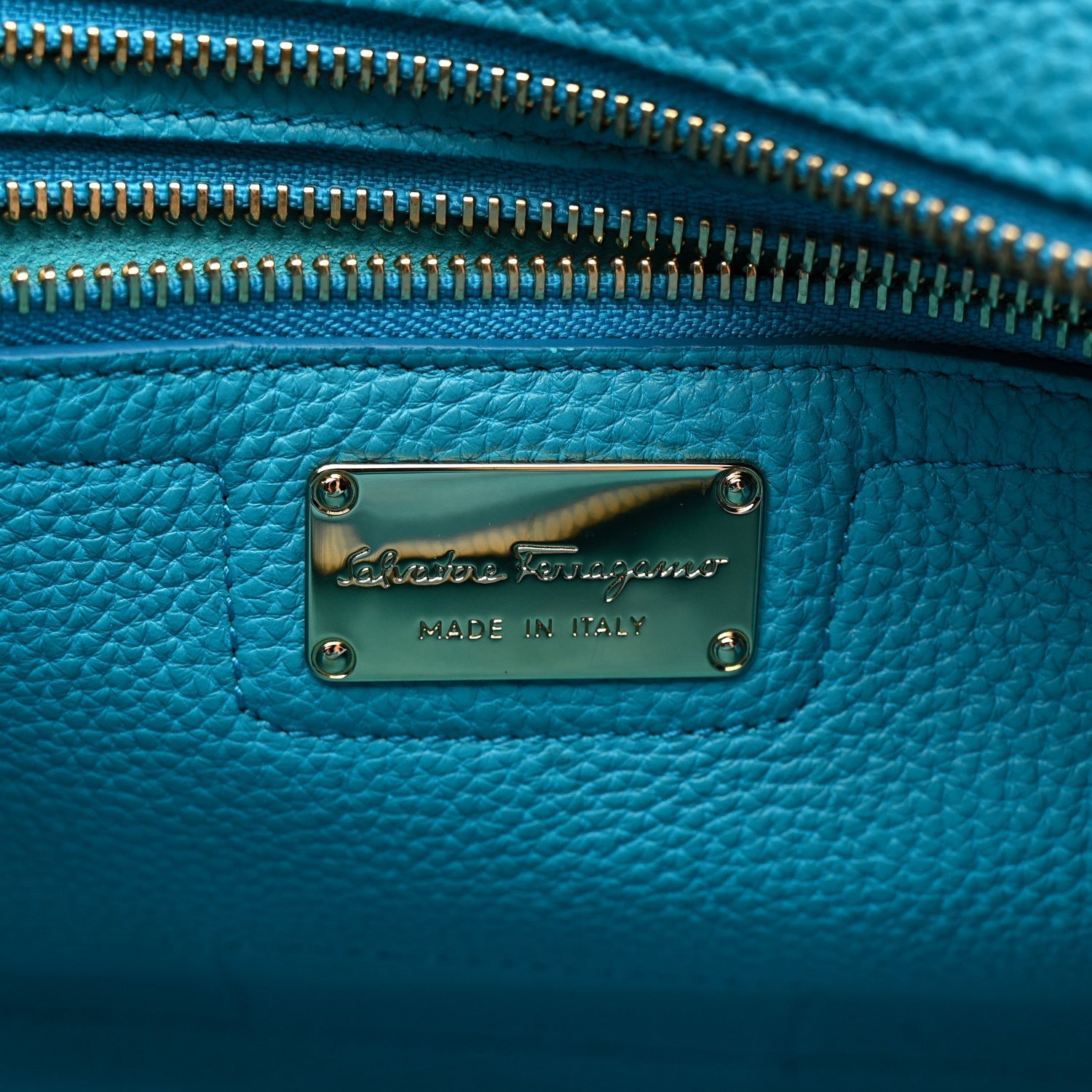 Hammered Calfskin Double Handle Small Amy Tote Turquoise