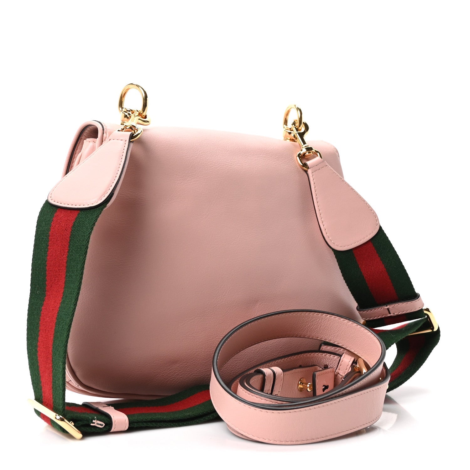 Roxy Calfskin Web Medium Blondie Top Handle Shoulder Flap Bag Powder Pink