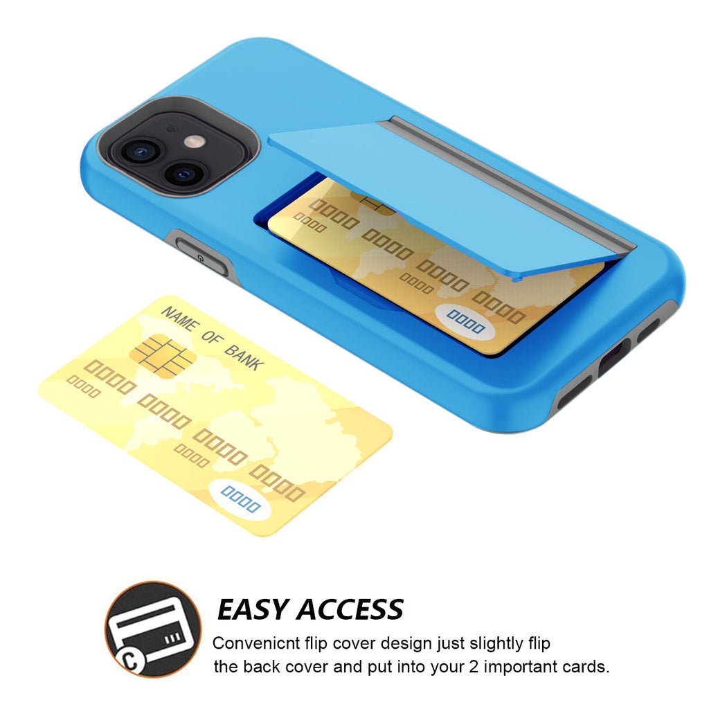 Tpu Pc Hybrid 2-In-1 Flip Card Holder Phone Case For Apple Iphone 12 Mini In Blue