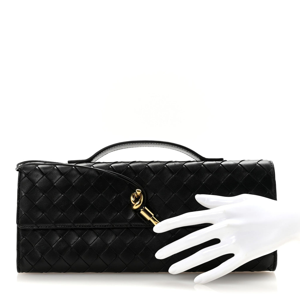 Nappa Intrecciato Long Andiamo Top Handle Clutch Black