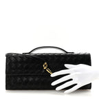 Nappa Intrecciato Long Andiamo Top Handle Clutch Black