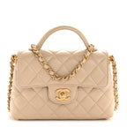 Lambskin Quilted Small Flap Top Handle Bag Beige