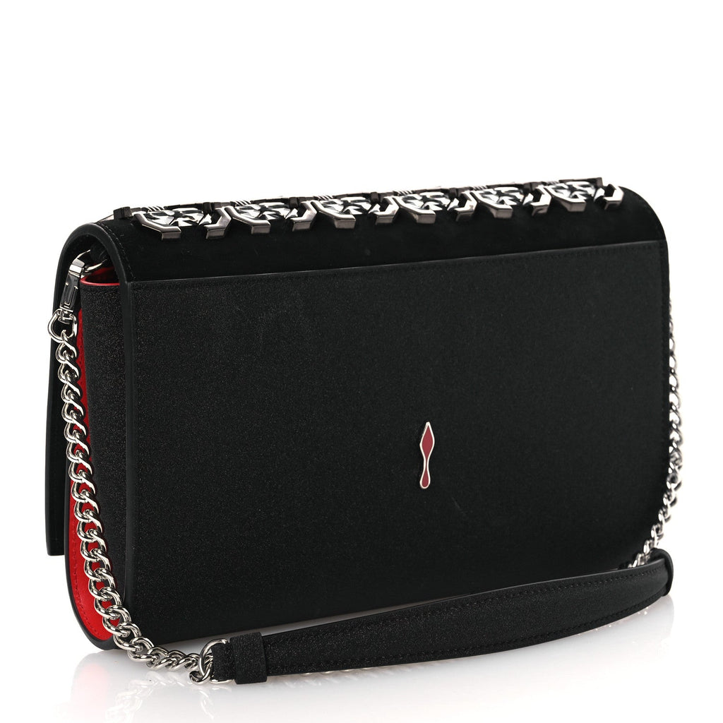Suede Glitter Calfskin Embellished Paloma Clutch Black