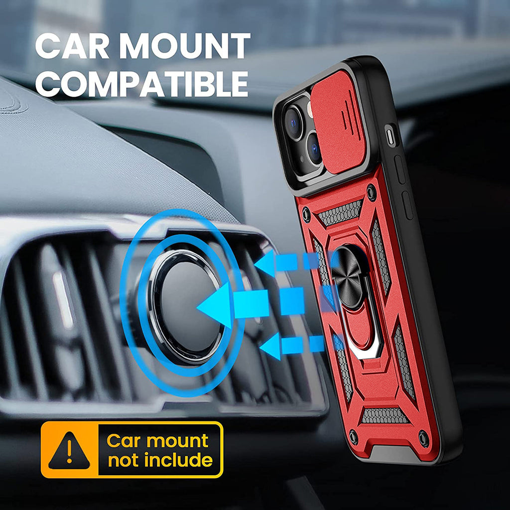 Kickstand Ring Holder With Slide Camera Cover Tpu Magnetic Car Mount For Apple Iphone 13 In Red