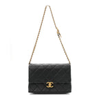Calfskin Quilted Belt Chain Flap Black