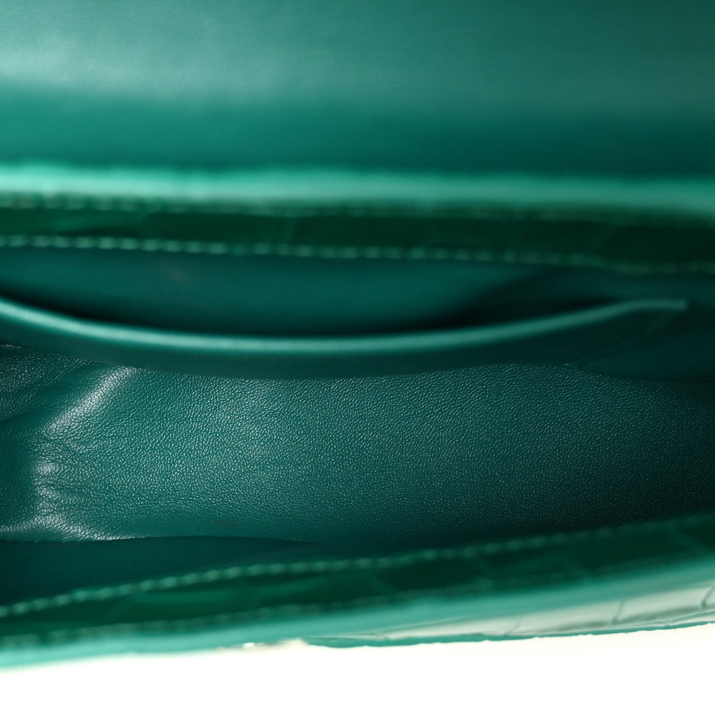 Shiny Super Supple Calfskin Crocodile Embossed Small XX Flap Stretch Bag Jade