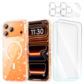 Entronix Bundle Compatible with iPhone 17 Pro - [Magnetic] Glitter Clear Case, 2 Clear Screen Protector & 2 Camera Lens Protectors