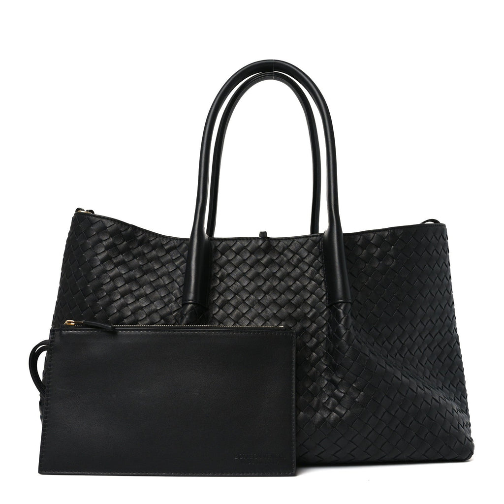 Calfskin Intrecciato Large Pinacoteca Reversible Tote Black