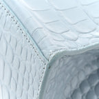 Shiny Calfskin Crocodile Embossed Small Hourglass Top Handle Bag Blue Grey