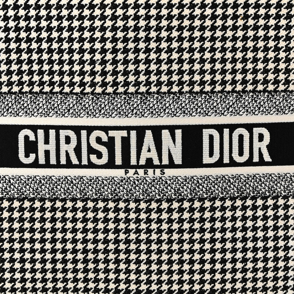 Canvas Houndstooth Embroidered Large Book Tote Black White