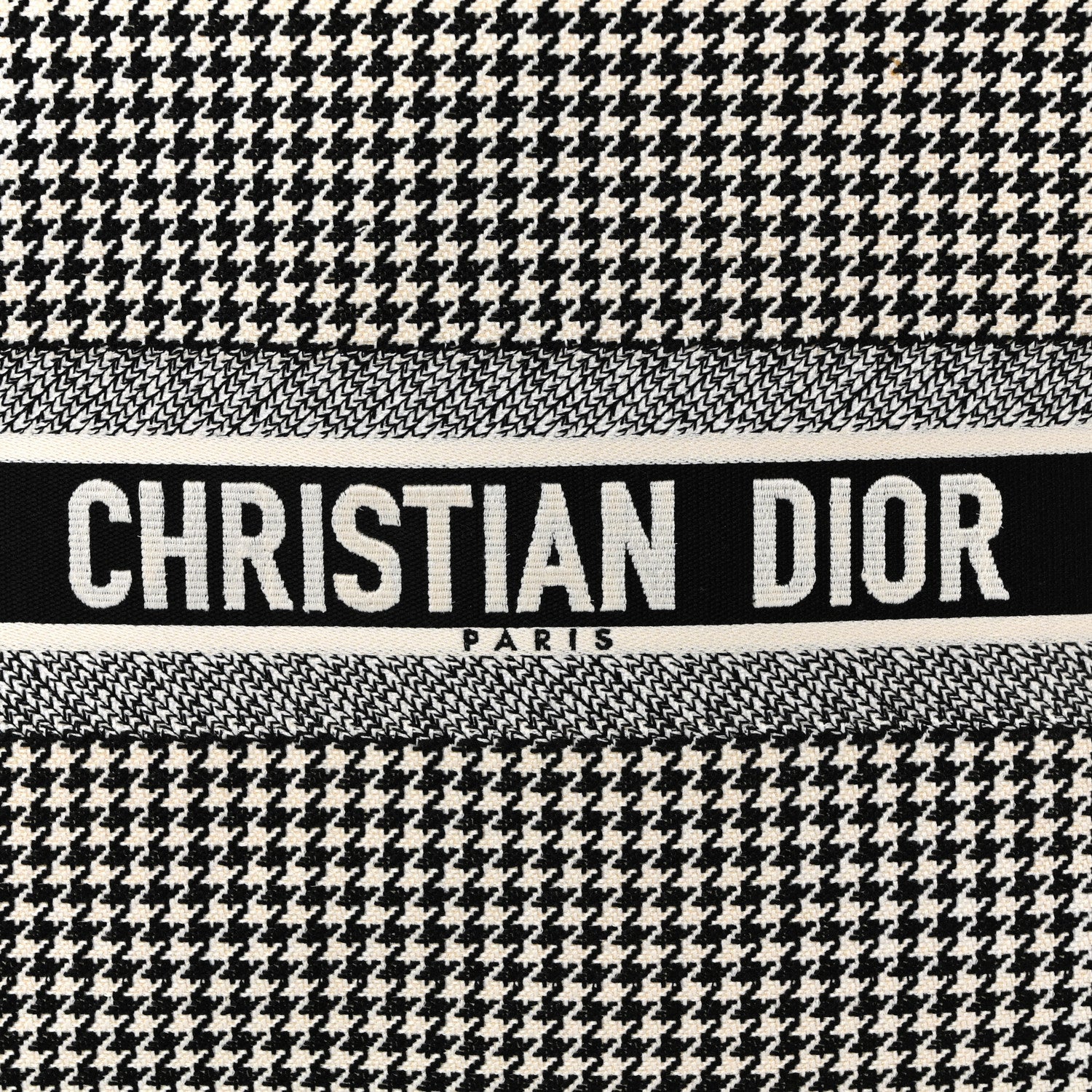 Canvas Houndstooth Embroidered Large Book Tote Black White